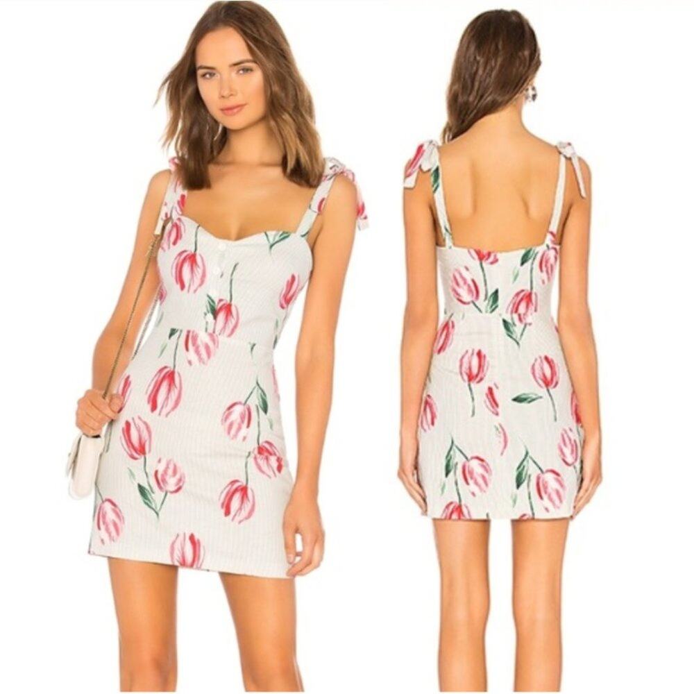 L'Academie The Cordoba Mini Dress in Mint Tulip Floral